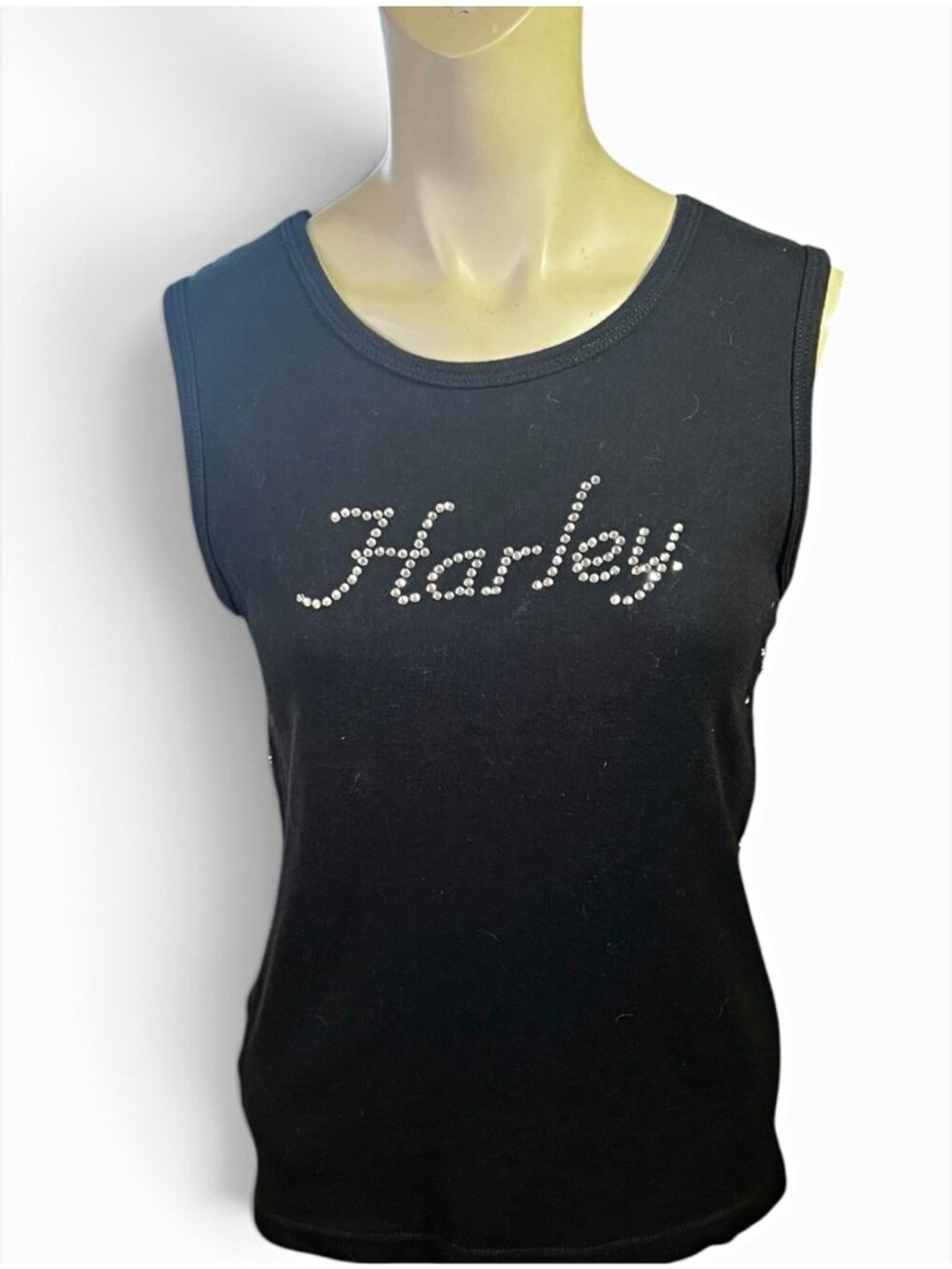 Harley Davidson Womens Large Black Rhinestone Script Tank Top Myrtle Beach SC